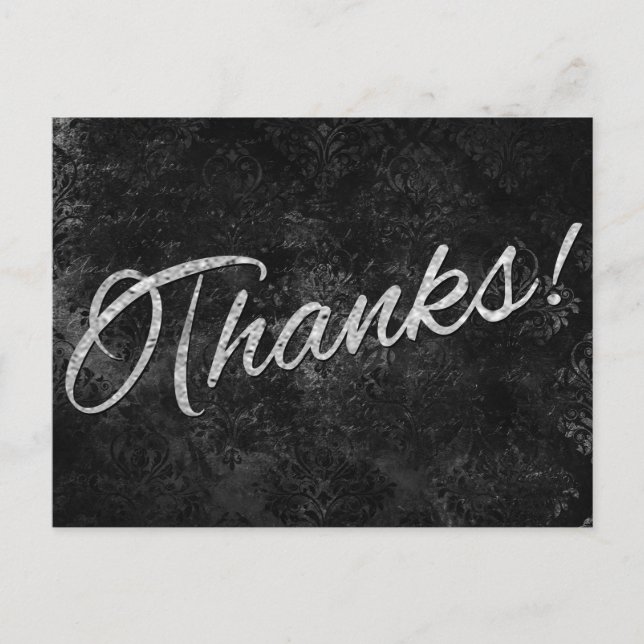 Velvety Onyx Damask | Black Vampy Grunge Thank You Postcard (Front)