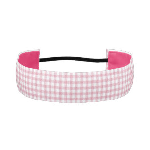 Velvety Pink and White Gingham Charm Athletic Headband