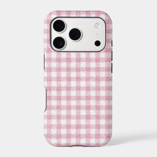 Velvety Pink and White Gingham Charm iPhone Case (Back)