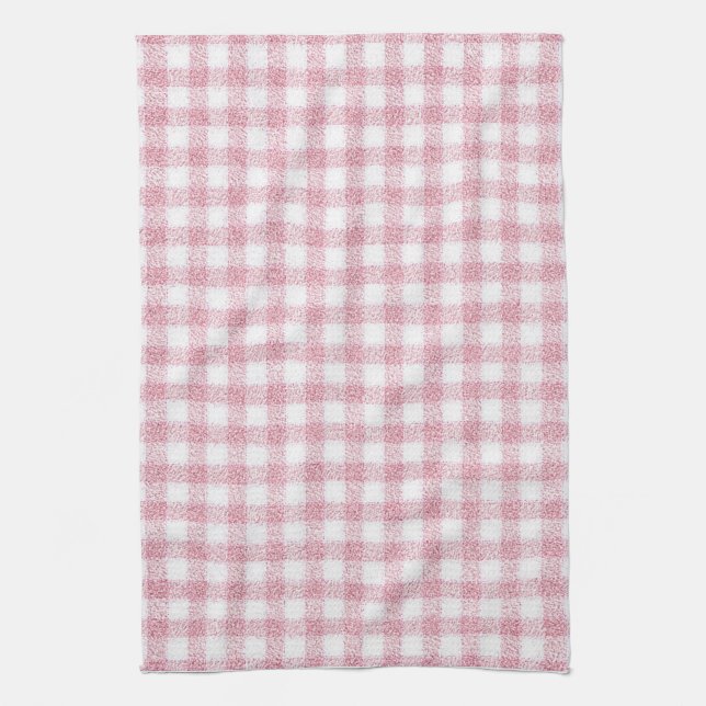 Velvety Pink and White Gingham Charm Kitchen Towel (Vertical)