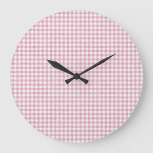 Velvety Pink and White Gingham Charm Large Clock