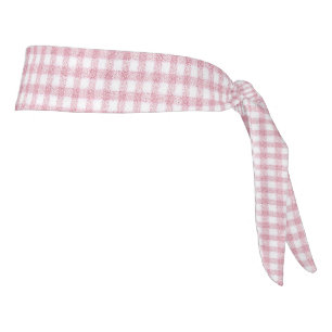 Velvety Pink and White Gingham Charm Tie Headband