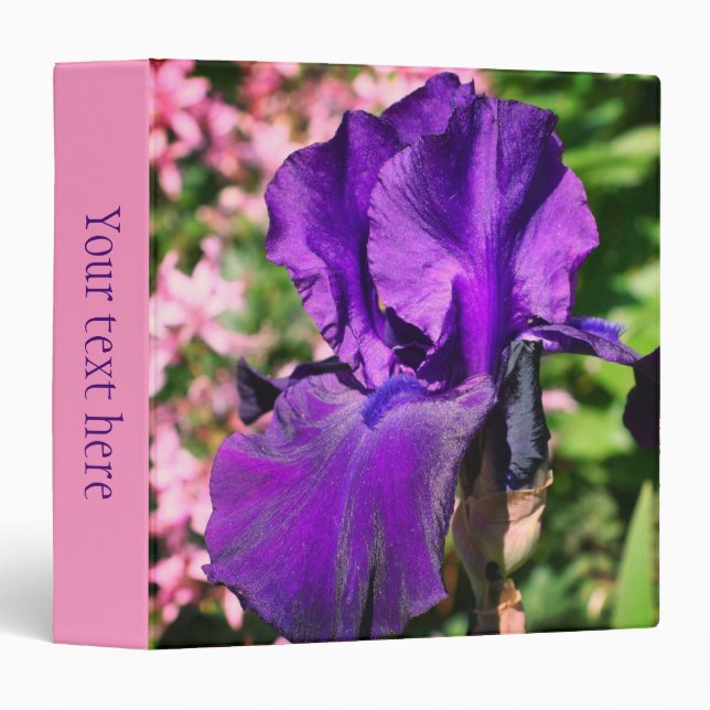 Velvety Purple Bearded Iris Flower Personalized 3 Ring Binder (Front/Spine)