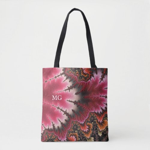 Velvety Rosy Floral Look Fractal Abstract Monogram Tote Bag
