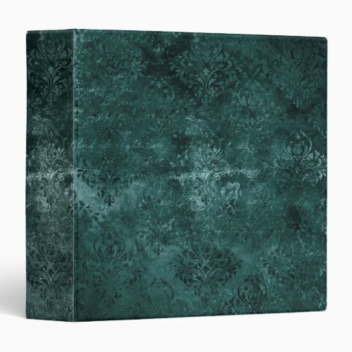 Velvety Teal Damask  Dark Green Grunge Baroque 3 Ring Binder