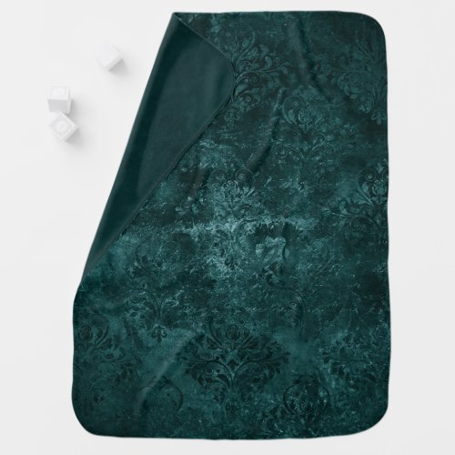 Velvety Teal Damask  Dark Green Grunge Baroque Baby Blanket