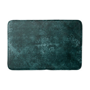 Velvety Teal Damask   Dark Green Grunge Baroque Bath Mat