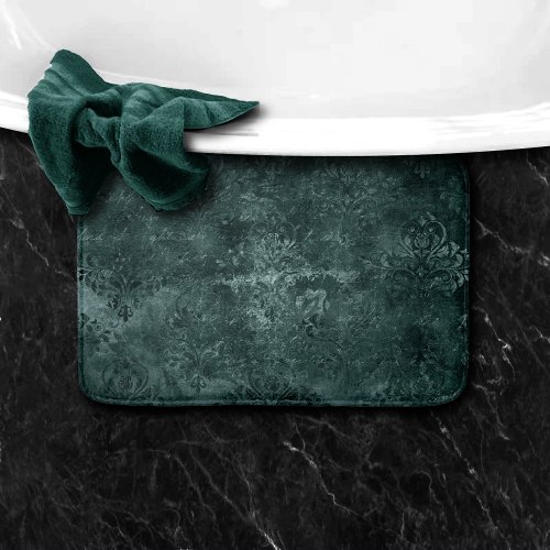 Velvety Teal Damask  Dark Green Grunge Baroque Bath Mat