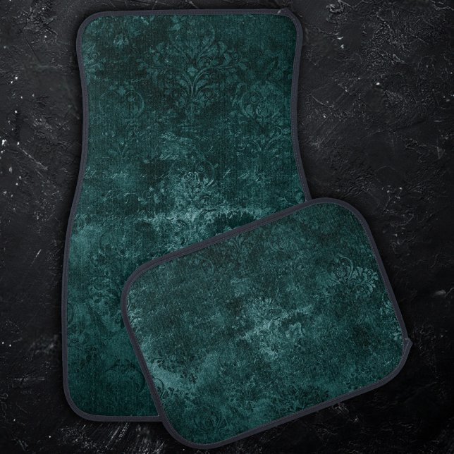 Velvety Teal Damask | Dark Green Grunge Baroque Car Floor Mat (Creator Uploaded)