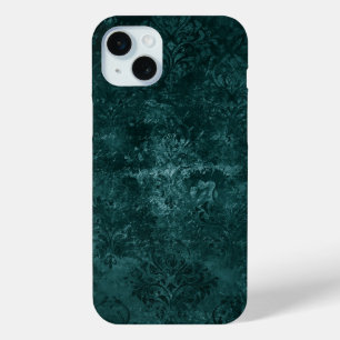 Velvety Teal Damask   Dark Green Grunge Baroque iPhone 15 Plus Case