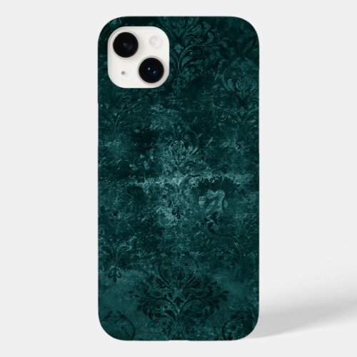 Velvety Teal Damask  Dark Green Grunge Baroque Case_Mate iPhone 14 Plus Case