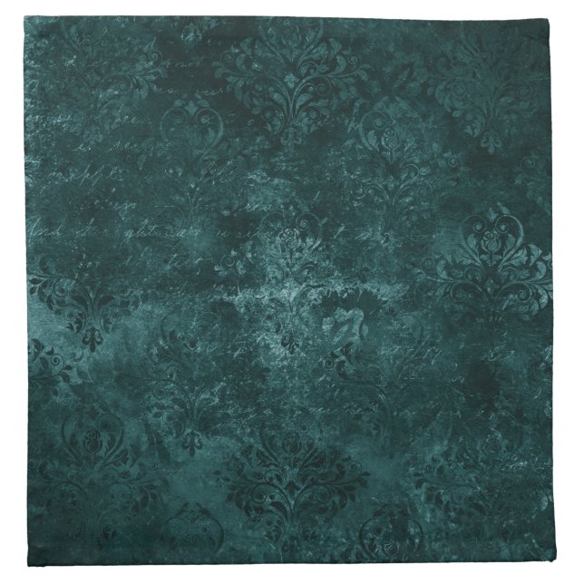 Velvety Teal Damask | Dark Green Grunge Baroque Cloth Napkin (Front)