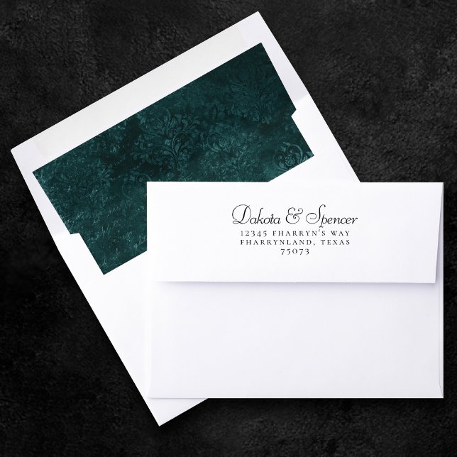 Velvety Teal Damask | Dark Green Grunge Baroque Envelope Liner (Creator Uploaded)