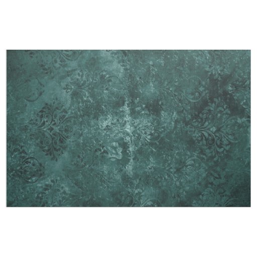 Velvety Teal Damask | Dark Green Grunge Baroque Fabric