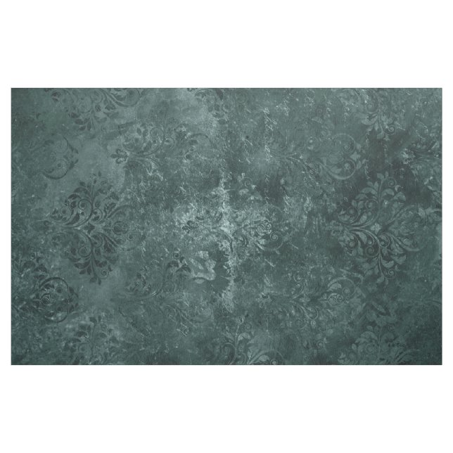 Velvety Teal Damask | Dark Green Grunge Baroque Fabric (Yard)
