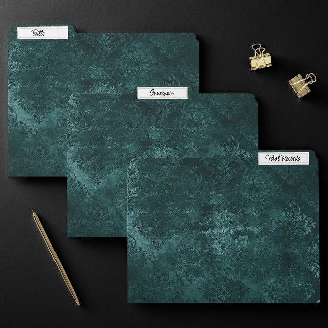 Velvety Teal Damask | Dark Green Grunge Baroque File Folder (Creator Uploaded)