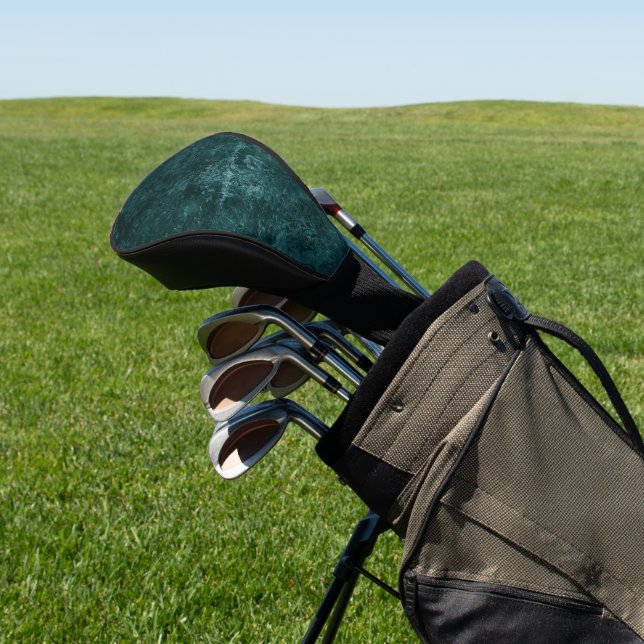Velvety Teal Damask | Dark Green Grunge Baroque Golf Head Cover (In Situ)