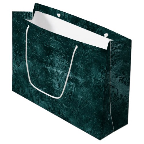 Velvety Teal Damask  Dark Green Grunge Baroque Large Gift Bag