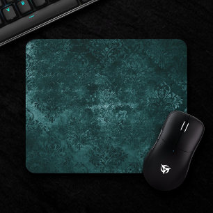 Velvety Teal Damask Dark Green Grunge Baroque Mouse Pad