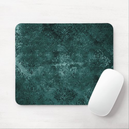 Velvety Teal Damask  Dark Green Grunge Baroque Mouse Pad