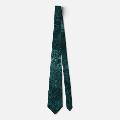 Velvety Teal Damask  Dark Green Grunge Baroque Neck Tie