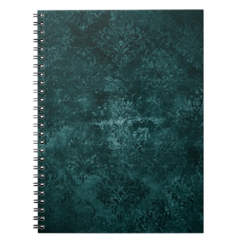 Velvety Teal Damask  Dark Green Grunge Baroque Notebook
