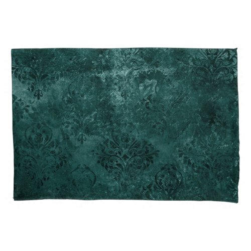 Velvety Teal Damask  Dark Green Grunge Baroque Pillow Case