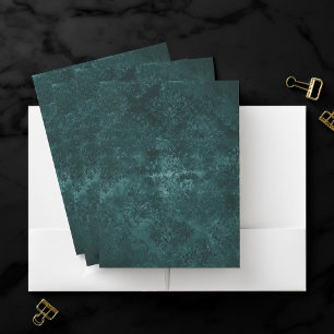 Velvety Teal Damask Dark Green Grunge Baroque Pocket Folder