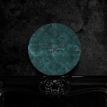 Velvety Teal Damask | Dark Green Grunge Baroque Round Clock