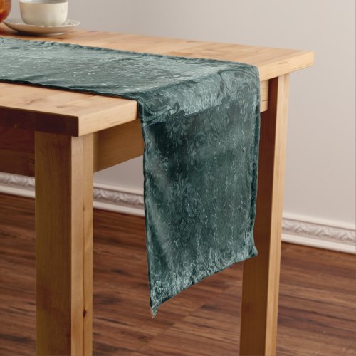 Velvety Teal Damask  Dark Green Grunge Baroque Short Table Runner