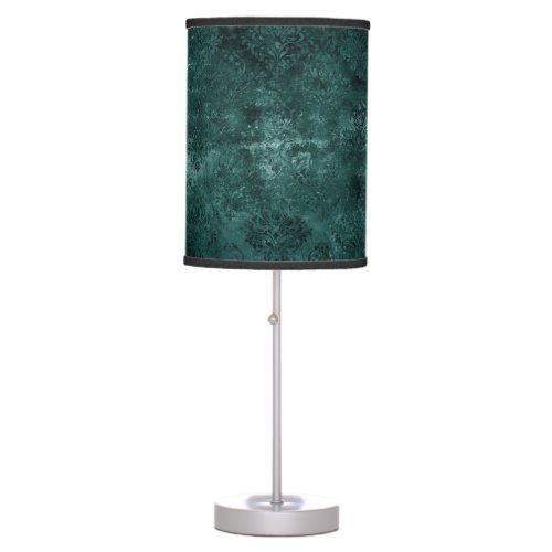 Velvety Teal Damask  Dark Green Grunge Baroque Table Lamp