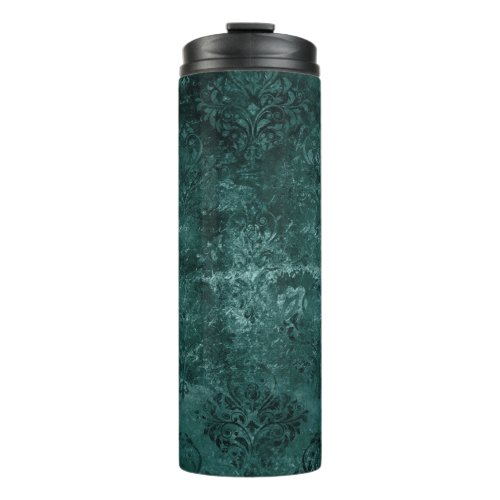 Velvety Teal Damask  Dark Green Grunge Baroque Thermal Tumbler