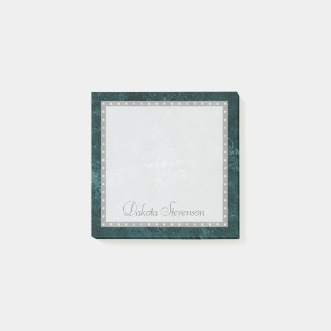 Velvety Teal Damask | Dark Green Grunge Custom Post-it Notes (Front)
