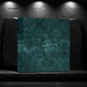 Velvety Teal Damask Dark Green Grunge Floral 3 Ring Binder
