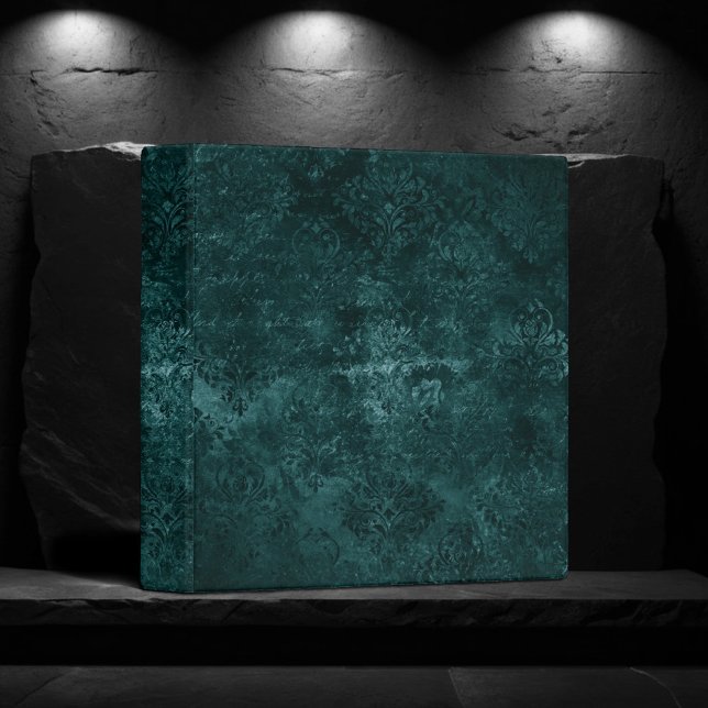 Velvety Teal Damask | Dark Green Grunge Floral 3 Ring Binder (Creator Uploaded)