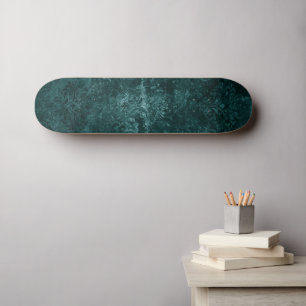 Velvety Teal Damask   Dark Green Grunge Floral Skateboard
