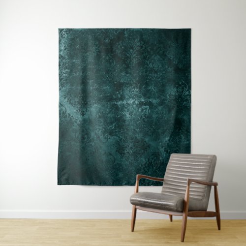 Velvety Teal Damask  Green Grunge Photo Booth Tapestry