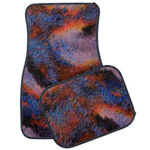 Velvety texture smeared with red to blue oil paint car floor mat