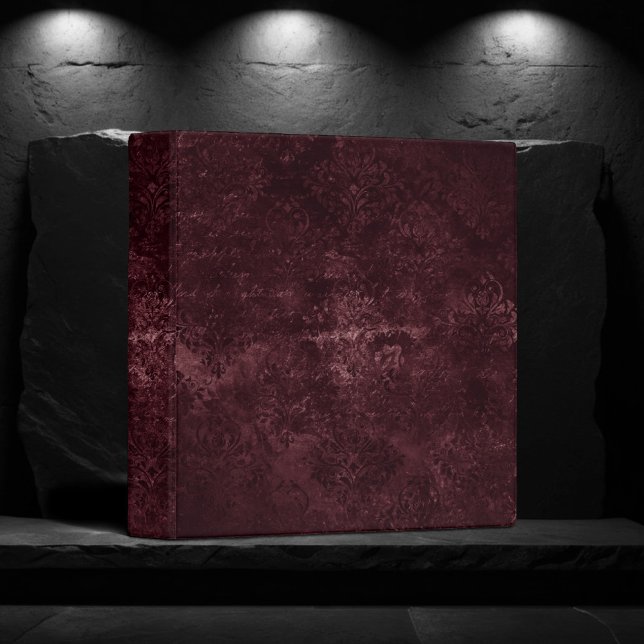 Velvety Wine Damask | Bordeaux Sangria Grunge Glam 3 Ring Binder (Creator Uploaded)