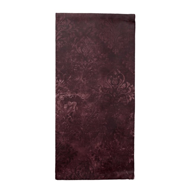 Velvety Wine Damask | Bordeaux Sangria Grunge Glam Cloth Napkin (Half Fold)