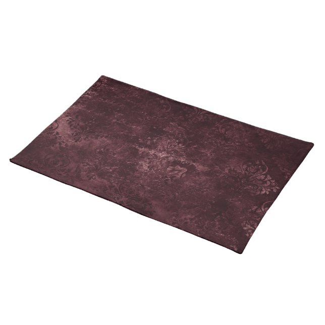 Velvety Wine Damask | Bordeaux Sangria Grunge Glam Cloth Placemat (On Table)
