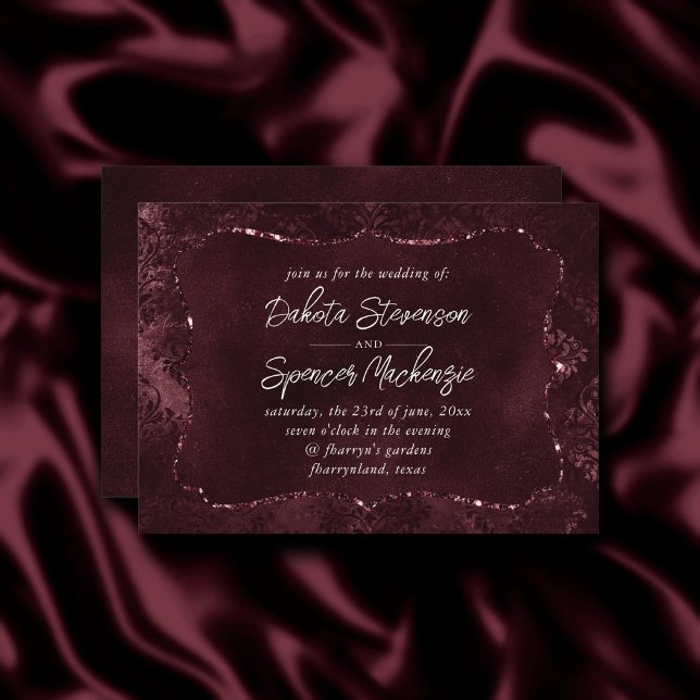 Velvety Wine Damask | Bordeaux Sangria Grunge Glam Invitation (Creator Uploaded)