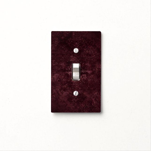 Velvety Wine Damask | Bordeaux Sangria Grunge Glam Light Switch Cover (In Situ)