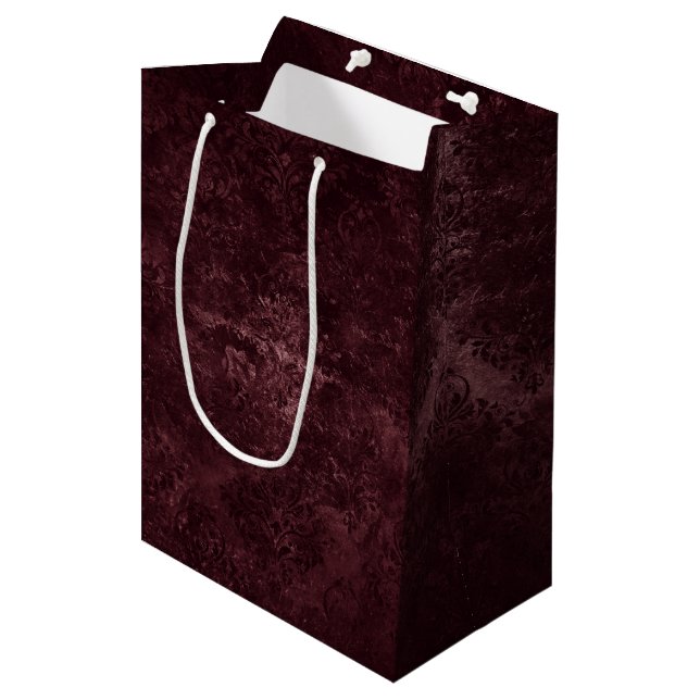 Velvety Wine Damask | Bordeaux Sangria Grunge Glam Medium Gift Bag (Front Angled)