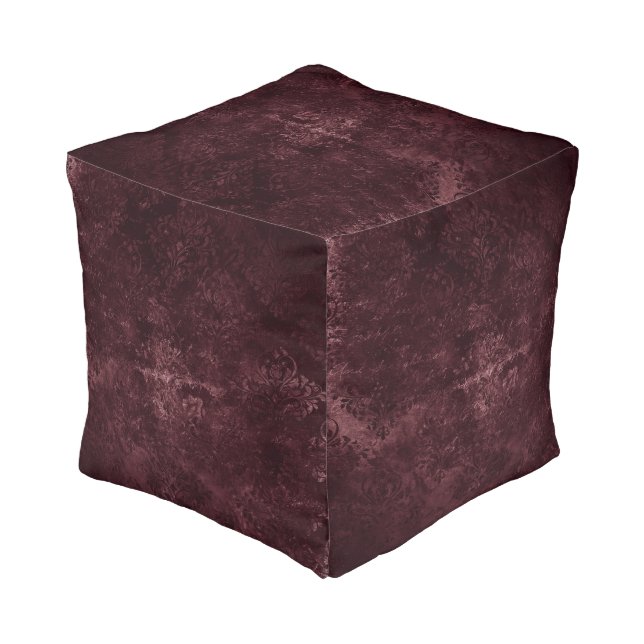 Velvety Wine Damask | Bordeaux Sangria Grunge Glam Pouf (Angled Back)