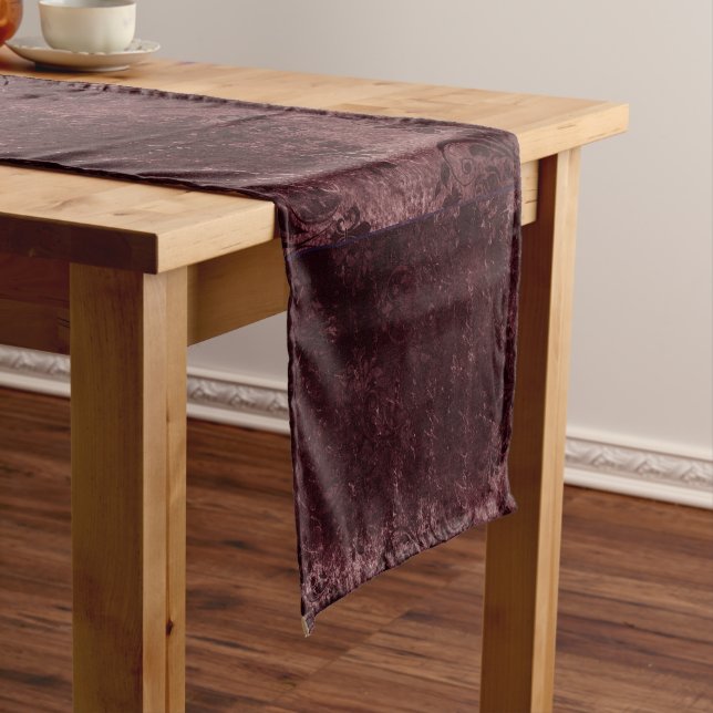 Velvety Wine Damask | Bordeaux Sangria Grunge Glam Short Table Runner (In Situ)