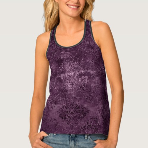 Velvety Wine Damask  Bordeaux Sangria Grunge Glam Tank Top