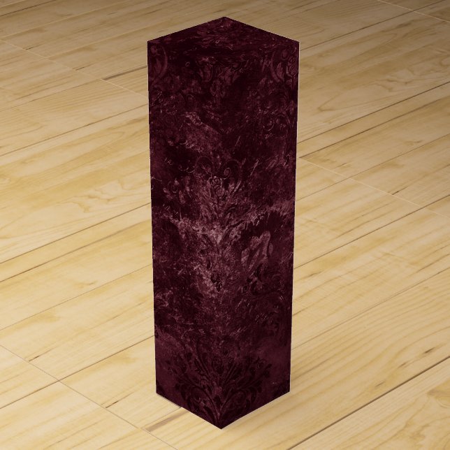 Velvety Wine Damask | Bordeaux Sangria Grunge Glam Wine Box (Front)
