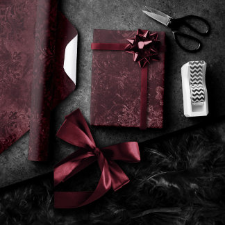 Velvety Wine Damask | Bordeaux Sangria Grunge Glam Wrapping Paper