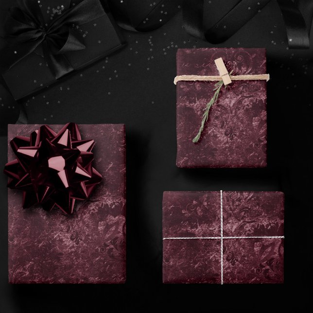 Velvety Wine Damask | Bordeaux Sangria Grunge Glam Wrapping Paper Sheets (Creator Uploaded)